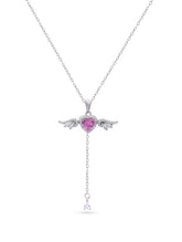 Silver Heart Pendant with Pink Stone & Wings