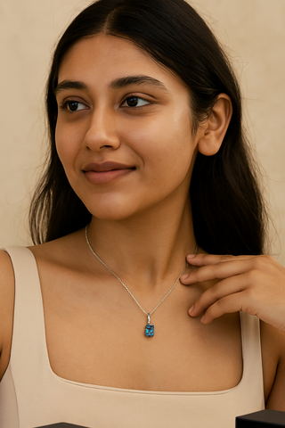 Neelam Drop Necklace - Pure 925 Silver