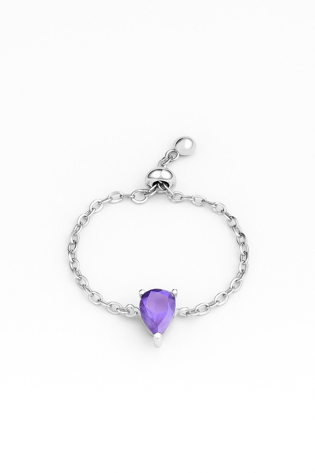 Aira Teardrop Chain Ring - Pure 925 Silver