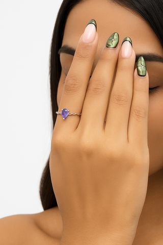 Aira Teardrop Chain Ring - Pure 925 Silver
